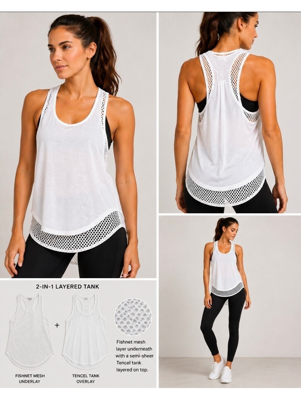 KORAL Villa Tank Womens XS White Tencel Mesh Racerback High Low NWT
